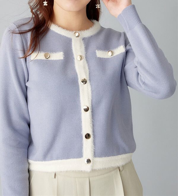 美人百花掲載】洗える！もっちりタッチフェザー配色ショート丈ニット