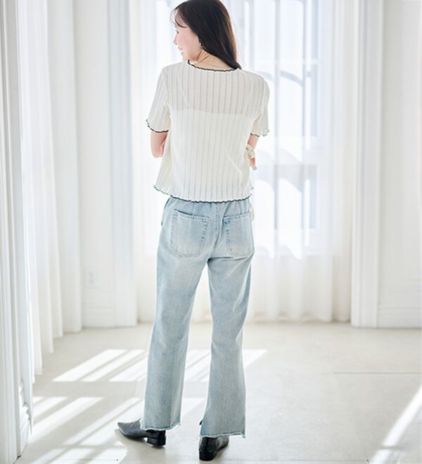 RANAN（ラナン）の「透かし柄メロー配色Ｔシャツ（カットソー）」｜詳細画像