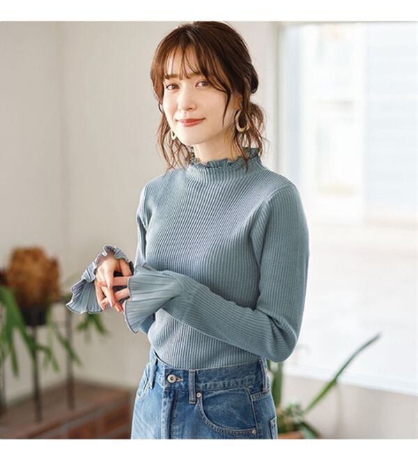 GeeRA（ジーラ）の「プリーツ付ハイネックリブニットトップス（ニット・セーター）」｜詳細画像