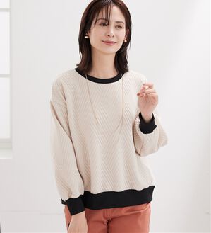 BELLUNA（ベルーナ）の「幾何柄ジャカード配色リブプルオーバー（カットソー）」｜アイボリー