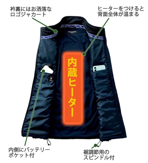 「＜トランスコンチネンツゴルフ＞ヒーター付きアクティブベスト（メンズベスト）」｜詳細画像