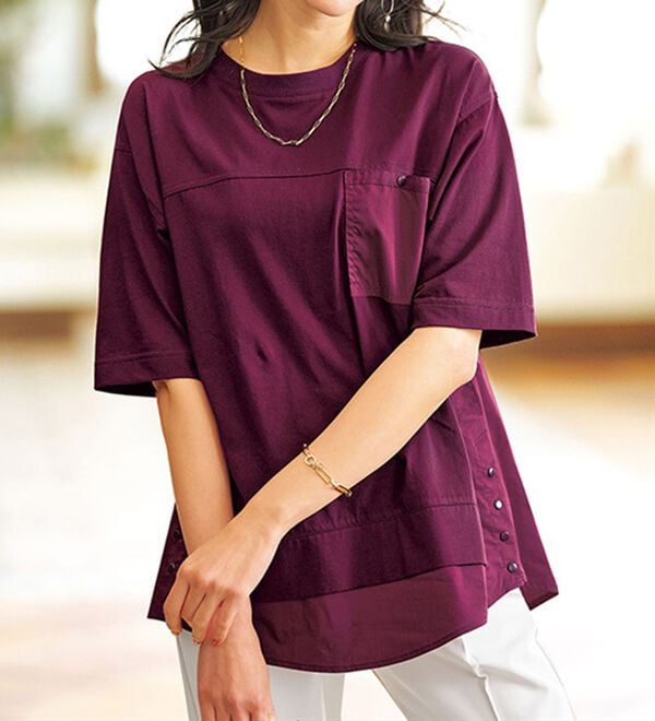 BELLUNA（ベルーナ）の「異素材切替裾ボタンデザインプルオーバー（カットソー）」｜詳細画像