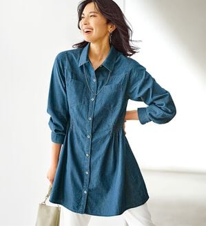 BELLUNA（ベルーナ）の「シャーリング使いデニムシャツチュニック（チュニック）」｜詳細画像
