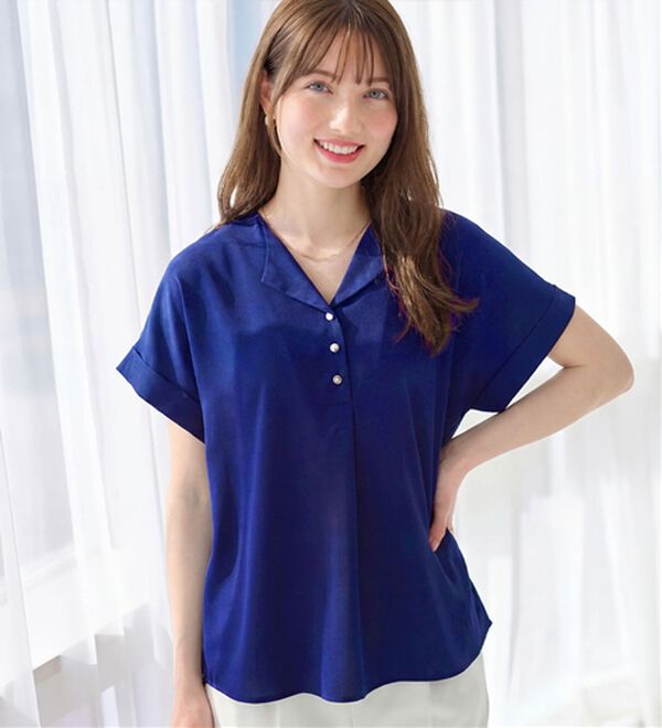 alotta（アロッタ）の「衿デザイン大人上品とろみブラウス（ブラウス）」｜ロイヤルブルー