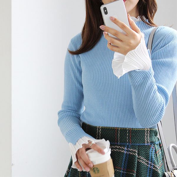 GeeRA（ジーラ）の「プリーツ付ハイネックリブニットトップス（ニット・セーター）」｜詳細画像