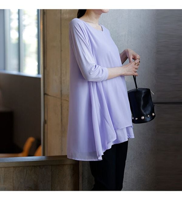 RANAN（ラナン）の「【裏微起毛】異素材切替チュニック（カットソー）」｜詳細画像