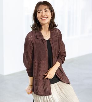 BELLUNA（ベルーナ）の「編地変化透かし編衿付ニットジャケット（その他ジャケット）」｜ブラウン