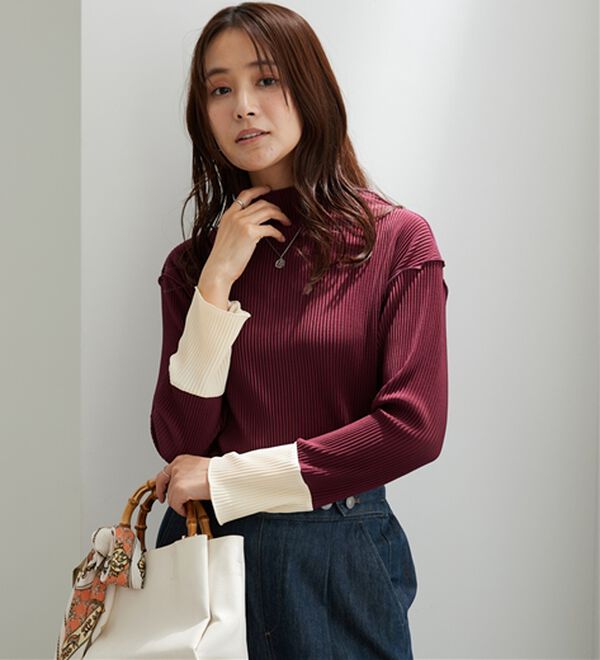 BELLUNA（ベルーナ）の「プリーツ素材配色デザインプルオーバー（カットソー）」｜詳細画像