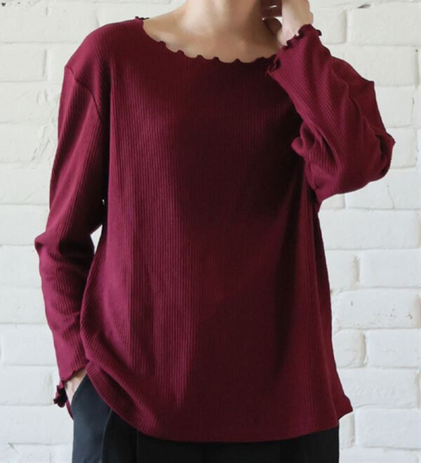 A HAPPY MARILYN（アハッピーマリリン）の「【Ｌ～６Ｌ】Ｒｉｎ こだわったのはシルエットと着心地 すっきり リブ カットソー トップス（カットソー）」｜ボルドー