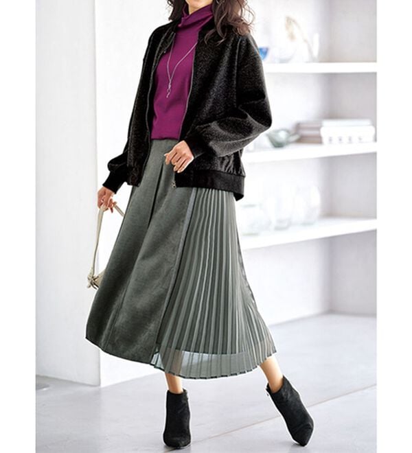 BELLUNA（ベルーナ）の「スエード調プリーツ切替スカート（ミニスカート）」｜詳細画像