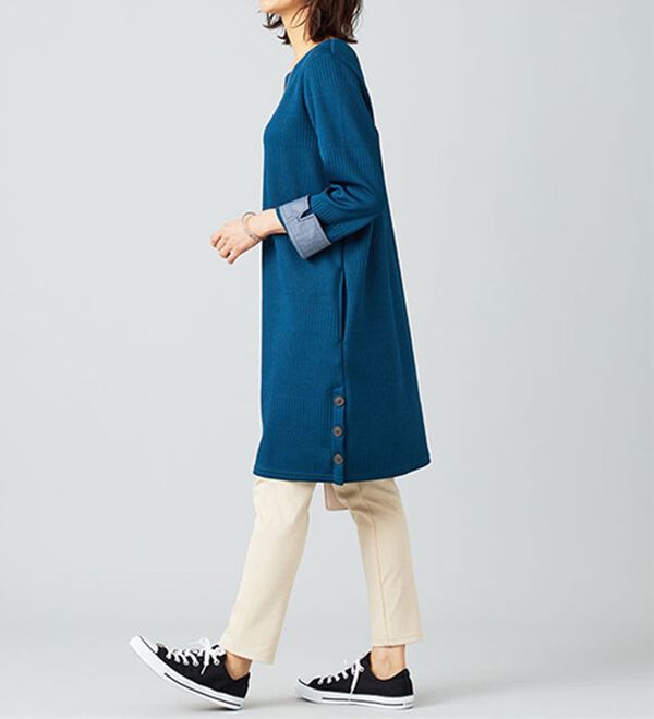 BELLUNA（ベルーナ）の「ボタン使いボーダージャカードワンピース（その他ワンピース）」｜詳細画像