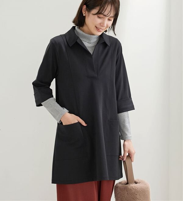 BELLUNA（ベルーナ）の「なめらかポンチ素材衿付きチュニック（チュニック）」｜詳細画像