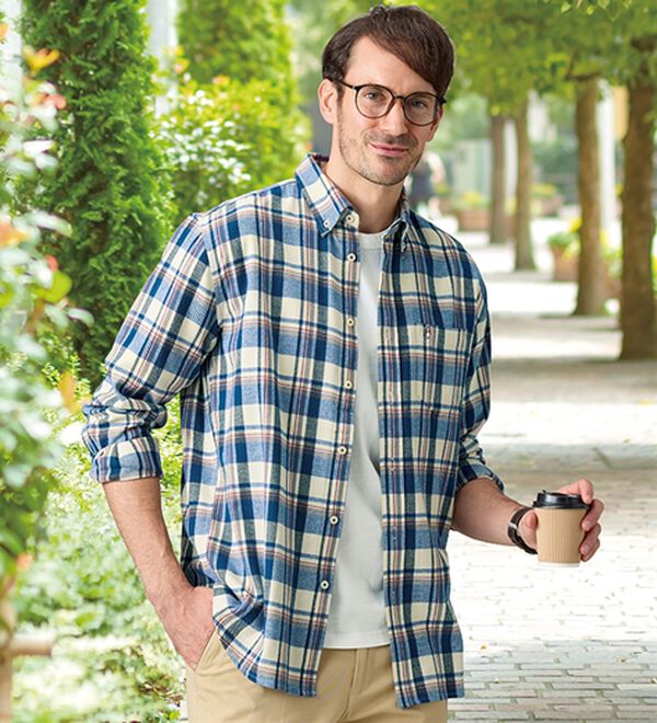 「＜ハッシュパピー＞しっとり柔らか綿１００％ネルシャツ（メンズシャツ）」｜詳細画像