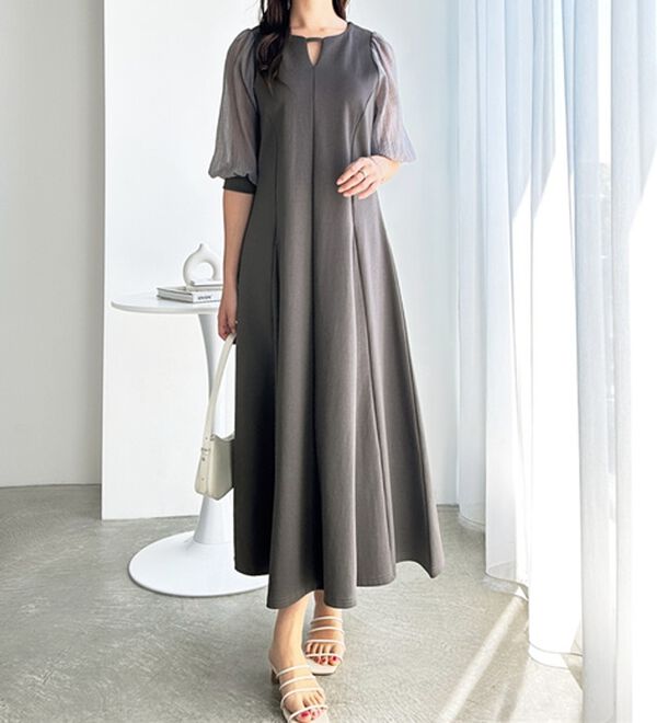 GeeRA（ジーラ）の「袖楊柳シアー美ラインワンピース（カットソーワンピース）」｜詳細画像