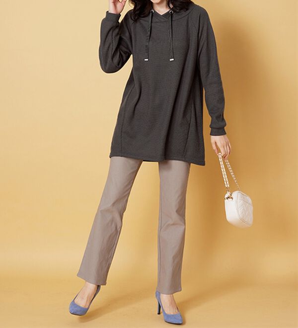 BELLUNA（ベルーナ）の「あぜ調裏起毛素材ワイドネックチュニック（チュニック）」｜詳細画像