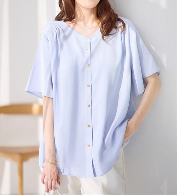 alotta（アロッタ）の「【接触冷感】ひんやり前後２ＷＡＹフレアー袖ブラウス（ブラウス）」｜詳細画像