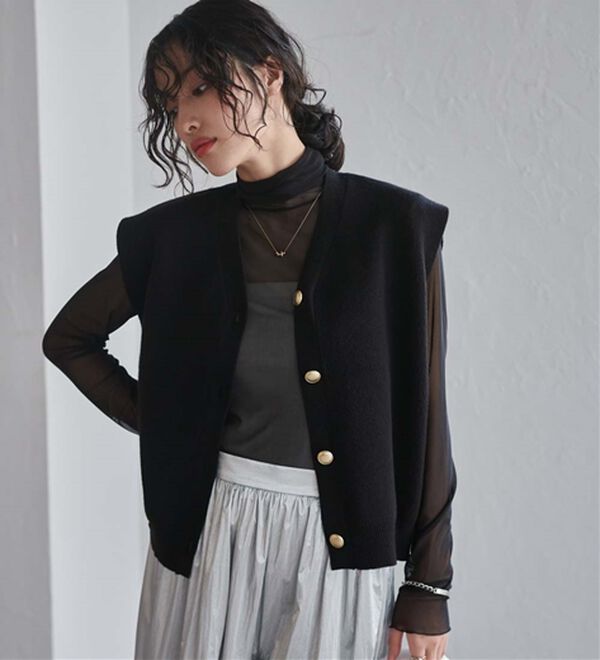 RANAN（ラナン）の「【ムースタッチ】洗える！ゴールド調ボタンニットベスト（ベスト）」｜詳細画像