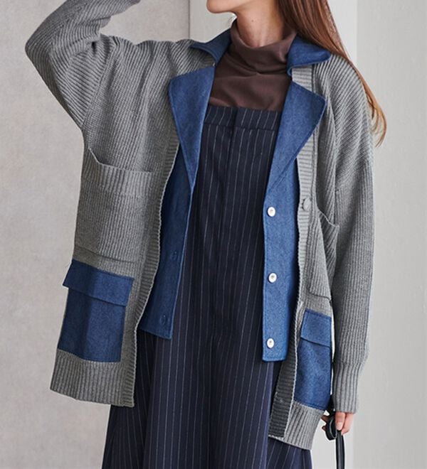 RANAN（ラナン）の「重ね着風デニム切替ニットジャケット（その他ジャケット）」｜詳細画像