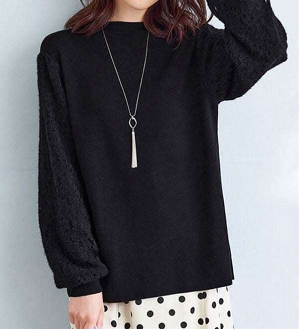 BELLUNA（ベルーナ）の「袖起毛レースニットプルオーバー（ニット・セーター）」｜詳細画像