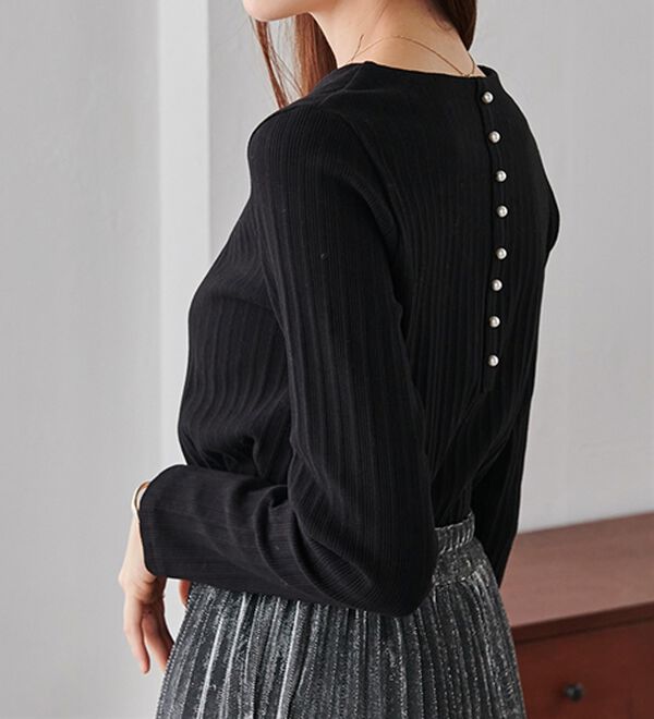 RANAN（ラナン）の「バックパール調釦リブカットソープルオーバー（カットソー）」｜詳細画像