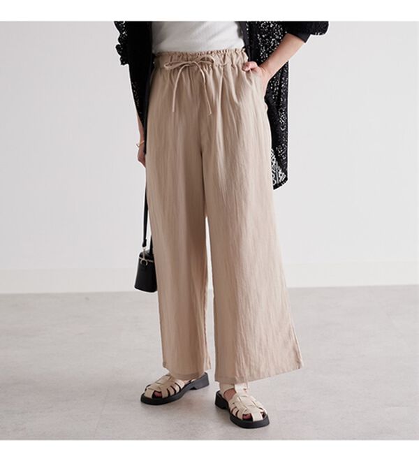 GeeRA（ジーラ）の「冷感リネン風イージーワイドパンツ（ワイドパンツ・ガウチョ）」｜詳細画像