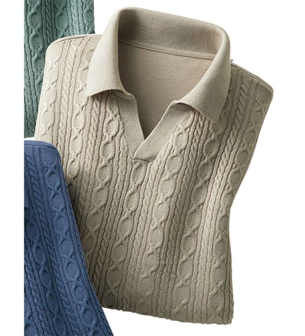 「お悩み解消！お手入れ簡単ニットポロシャツ（メンズニット・セーター）」｜グレージュ