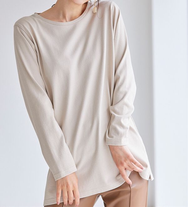 RANAN（ラナン）の「＜ＢＣ＞綿１００％&times;吸湿発熱！あったか裾スリットロングプルオーバー（カットソー）」｜詳細画像