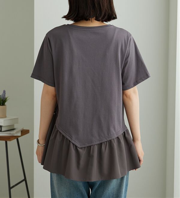 BELLUNA（ベルーナ）の「異素材使い裾アシメデザインチュニック（チュニック）」｜詳細画像