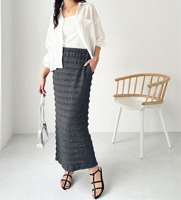 GeeRA（ジーラ）の「すっきりオシャレ見え！ジャカードレースタイトスカート（ロングスカート）」｜詳細画像