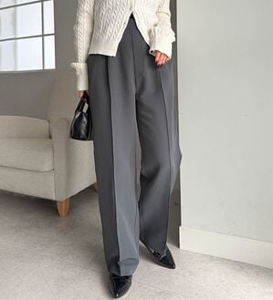 RANAN（ラナン）の「裏起毛美脚シルエットピンタックワイドパンツ（フルレングスパンツ）」｜チャコール