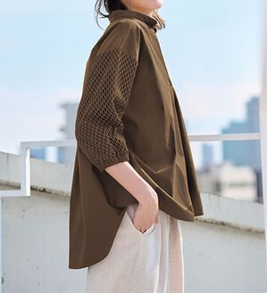 RANAN（ラナン）の「メッシュスリーブブラウス（ブラウス）」｜ブラウン