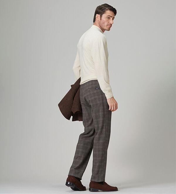 「＜コムルヴァン・オム＞チェック柄グッとラクパンツ（メンズフルレングスパンツ）」｜詳細画像