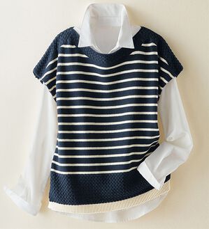 BELLUNA（ベルーナ）の「綿１００％ボーダーベストアンサンブル（アンサンブル）」｜詳細画像