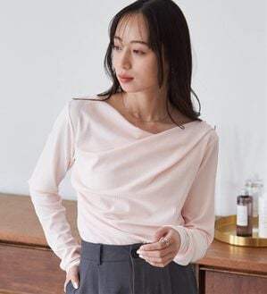 RANAN（ラナン）の「【新色追加】上品ドレープリブロングＴシャツ（カットソー）」｜ライトピンク