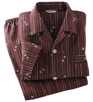 「日本製綿１００％和柄リップルパジャマ（メンズルームウェア）」｜エンジ