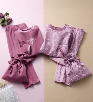 「華やかトラベルパジャマ（ポーチ付き）（パジャマ・ルームウェア）」｜2柄組