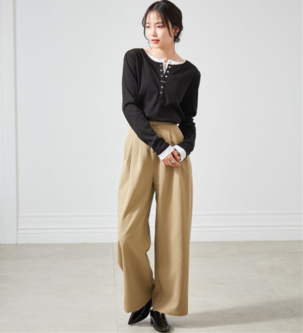 RANAN（ラナン）の「レイヤードヘンリーネックリブTシャツ（カットソー）」｜詳細画像