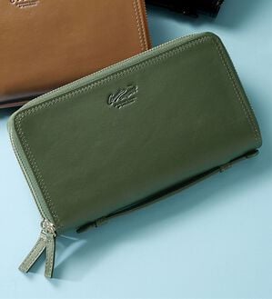 「＜クロコダイル＞スマホが入るダブルファスナー財布（メンズ財布・パスケース）」｜グリーン