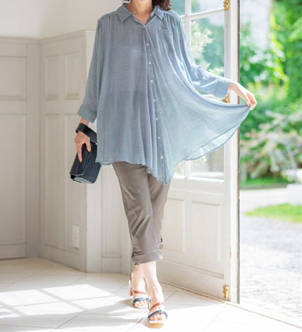 BELLUNA（ベルーナ）の「ヒンヤリ&times;サラリ速乾！綿サテンストレッチ裾リボンクロップドパンツ（クロップドパンツ）」｜詳細画像