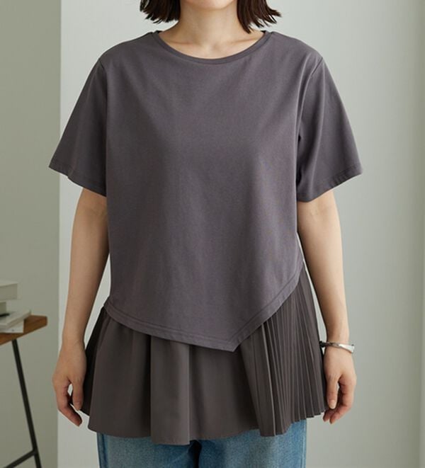 BELLUNA（ベルーナ）の「異素材使い裾アシメデザインチュニック（チュニック）」｜詳細画像