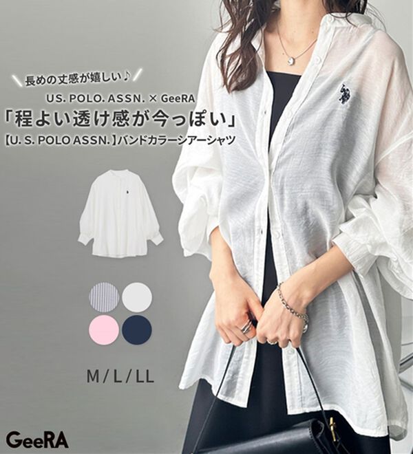 GeeRA（ジーラ）の「【Ｕ．Ｓ．　ＰＯＬＯ　ＡＳＳＮ．】バンドカラーシアーシャツ（シャツ）」｜詳細画像