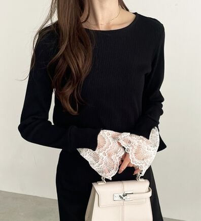 GeeRA（ジーラ）の「袖口レースボートネックリブカットソー（カットソー）」