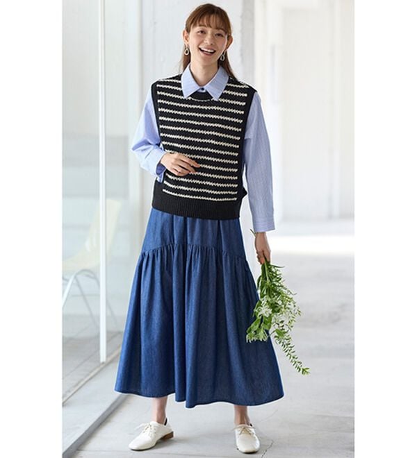 BELLUNA（ベルーナ）の「ふんわりギャザーのデニムスカート（ロングスカート）」｜詳細画像