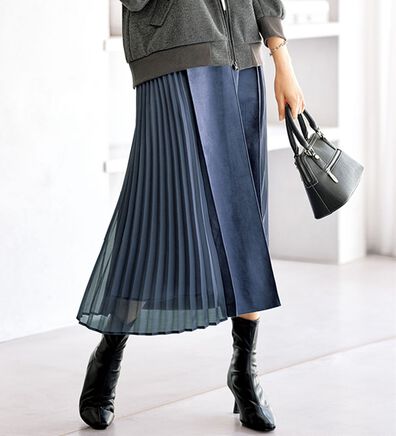 BELLUNA（ベルーナ）の「スエード調プリーツ切替スカート（ミニスカート）」