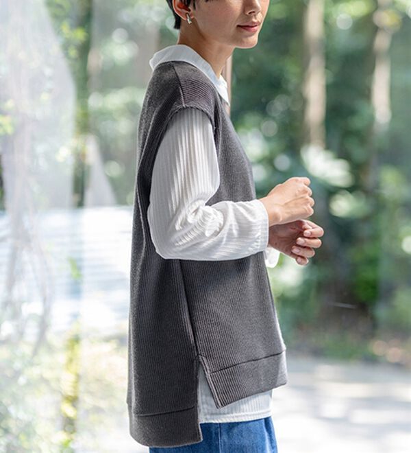 BELLUNA（ベルーナ）の「【新色追加】&ldquo;2点セット&rdquo;あぜ素材ベストアンサンブル（アンサンブル）」｜詳細画像