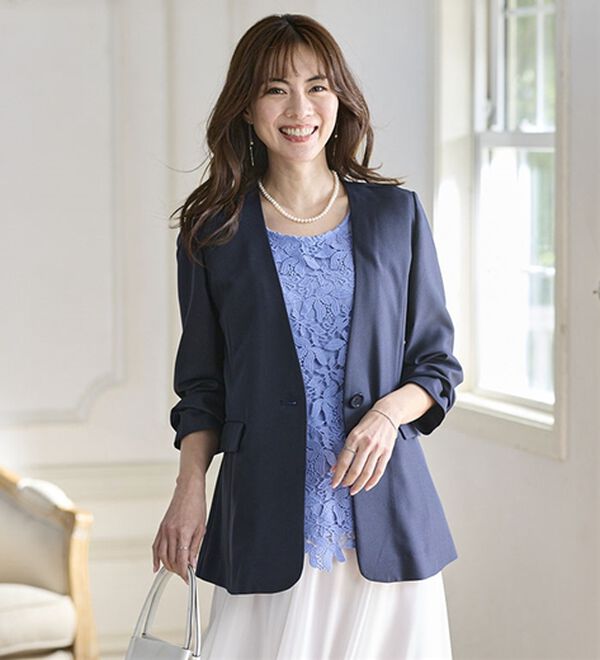 BELLUNA（ベルーナ）の「＜楽スタフィット＞【夏用】ノーカラージャケット（ノーカラージャケット）」｜詳細画像