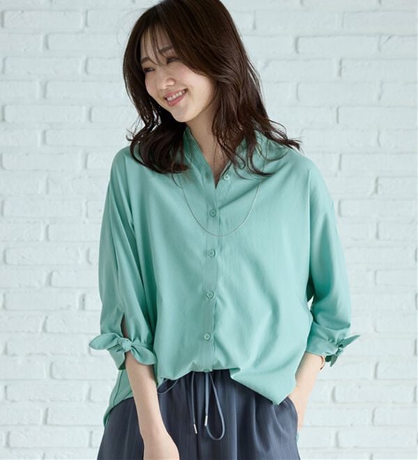 BELLUNA（ベルーナ）の「【吸水速乾】イージーケア！袖リボンシャツチュニック（チュニック）」｜詳細画像