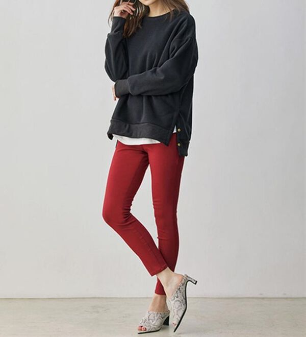 GeeRA（ジーラ）の「(アンクル丈)嬉しい機能付！美脚スキニーレギンスパンツ（フルレングスパンツ）」｜レッド