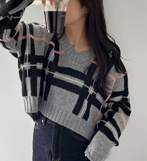 45R プルオーバー　100%ウール　チェック柄　ニット Discoat ニット セーター 「着映え/手洗い可能」チェック柄プル