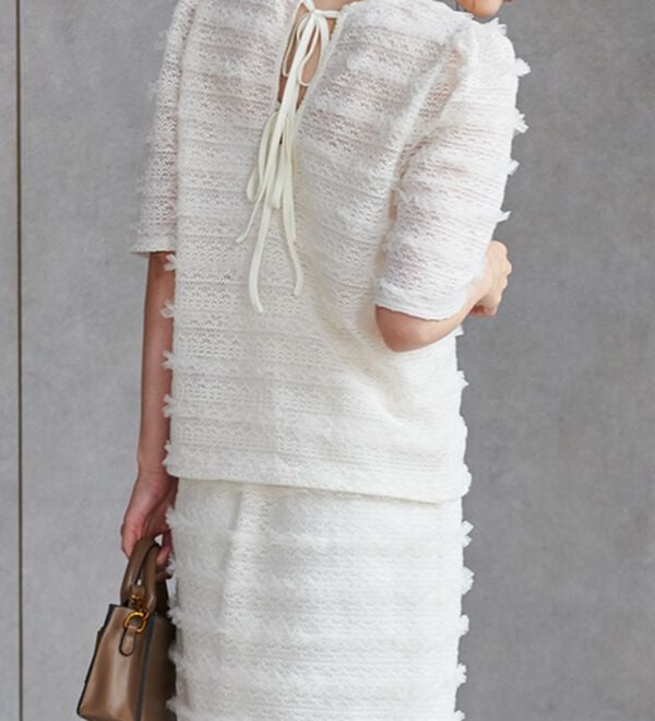 RANAN（ラナン）の「フリルレースパフスリーブトップス（カットソー）」｜オフホワイト